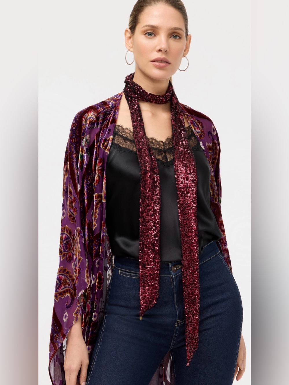 Johnny Was Burgundy Sequin Stretch scarf